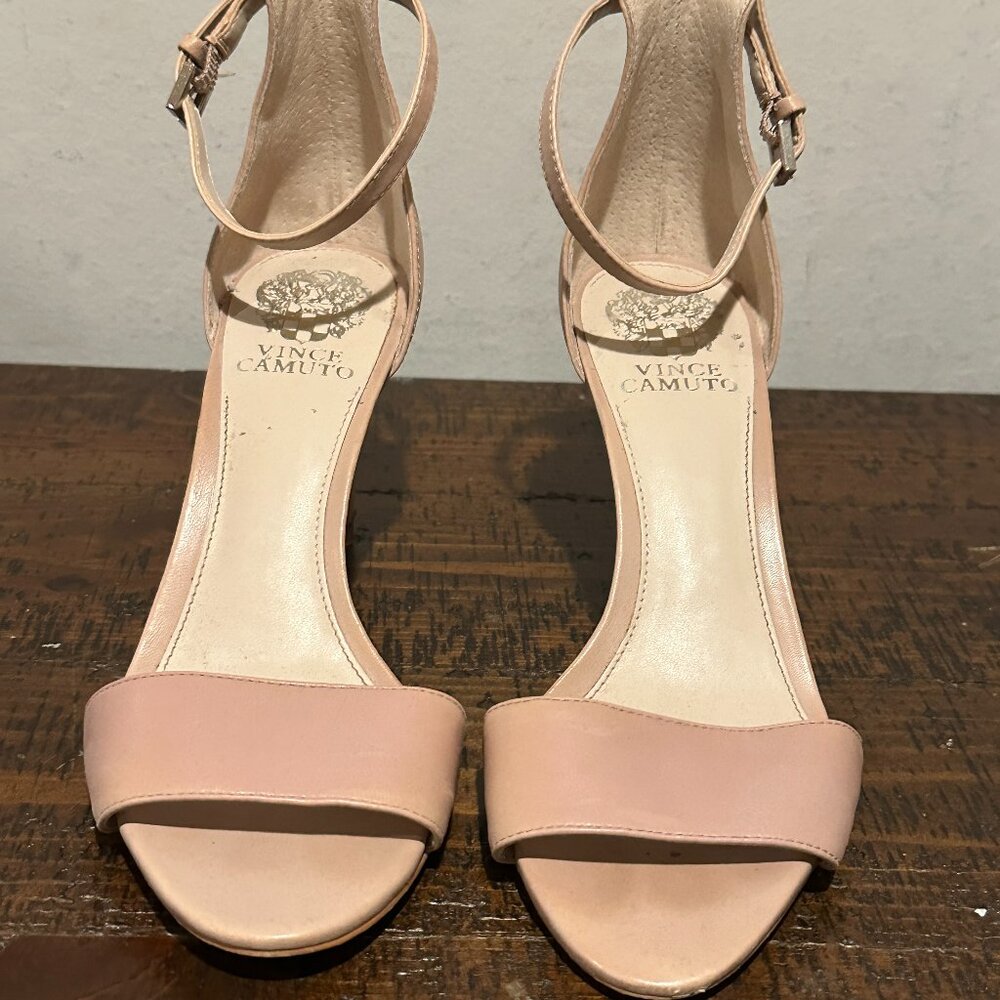 Vince Camuto Nude Leather Ankle Strap Stiletto Heels - Size 8.5
